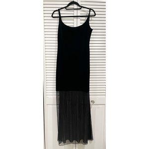 Niki Livas Black Velvet Gown with Black Beads